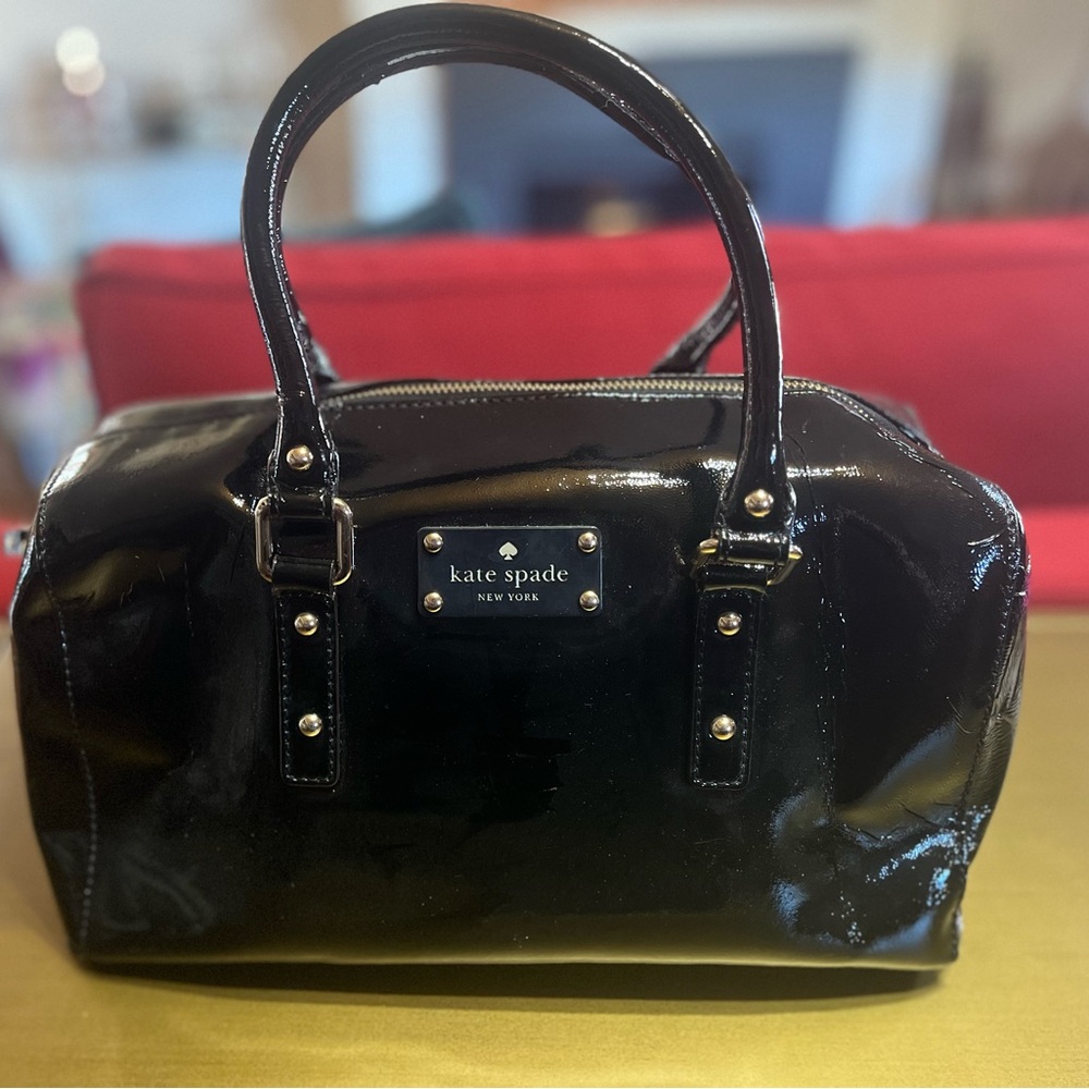 Kate Spade Black Satchel with Structured Shape and Silver Accents